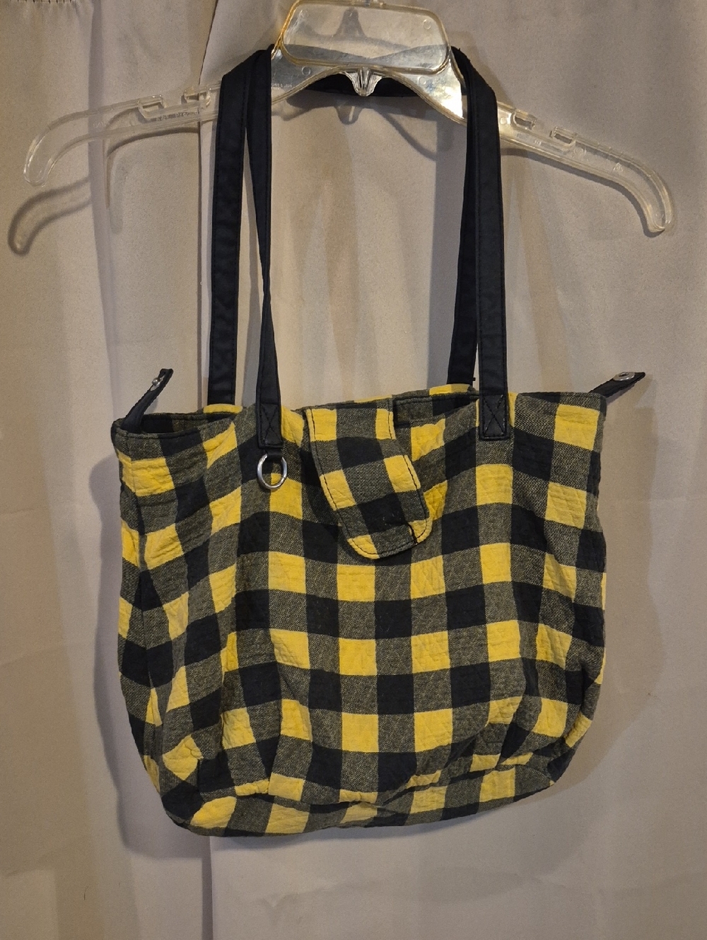 Plaid Yellow and Black Tote Bag - Classic Check Shoulder Bag